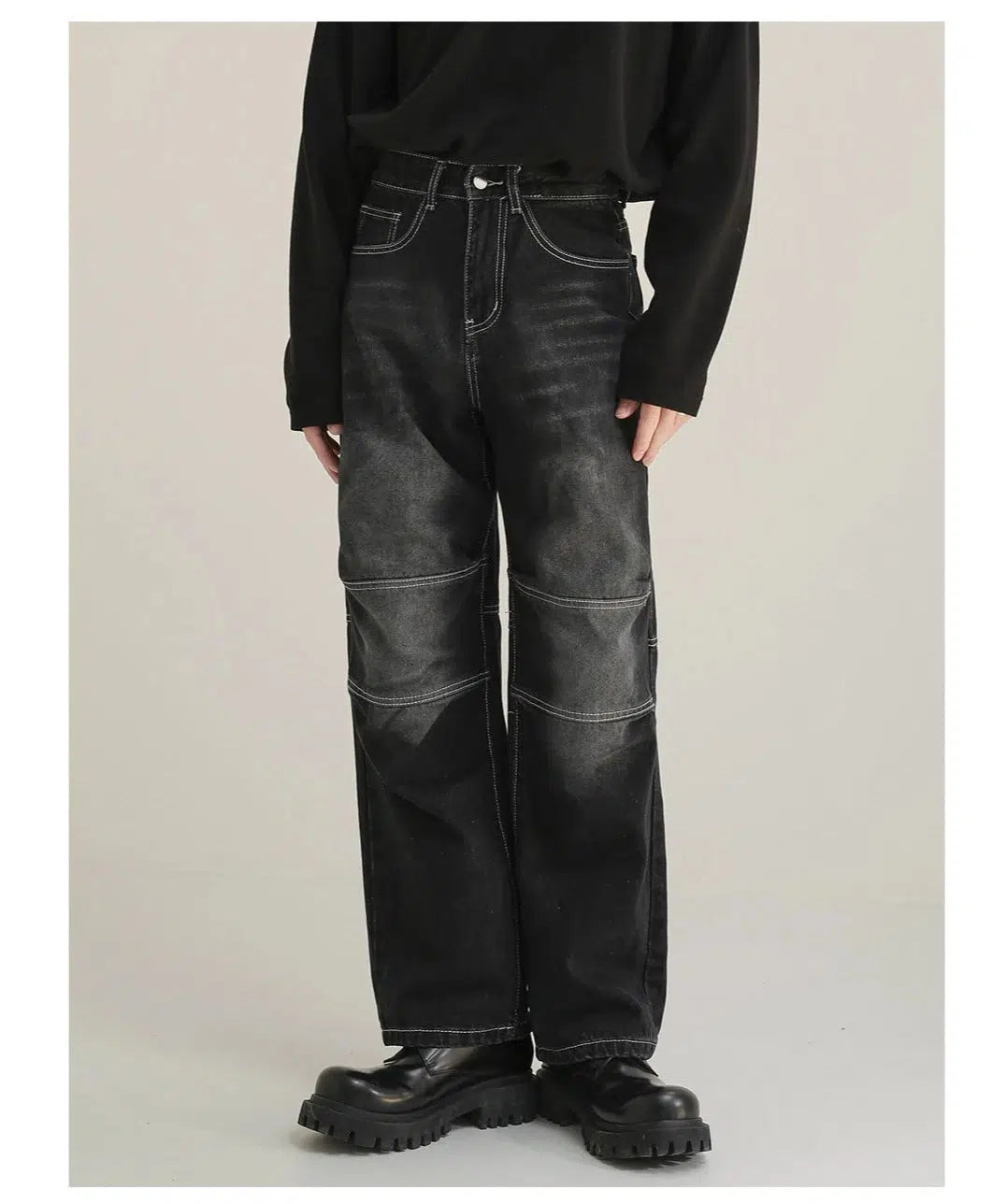 Washed Distressed Straight-leg Jeans