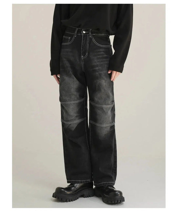 Washed Distressed Straight-leg Jeans