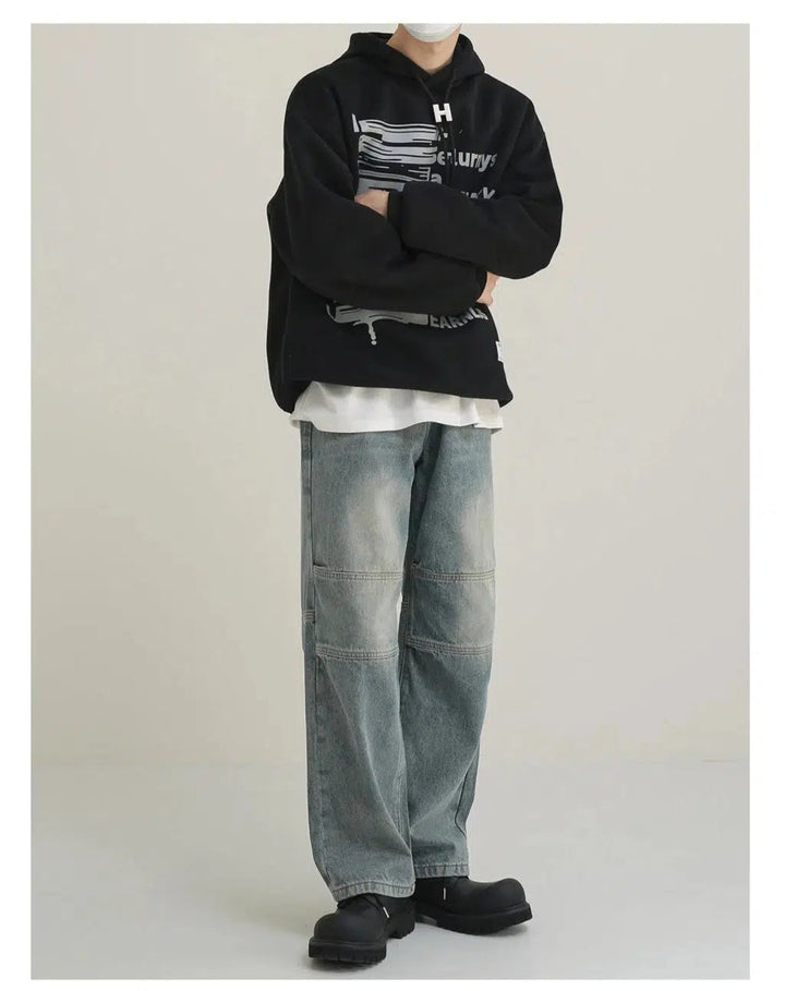Washed Distressed Straight-leg Jeans