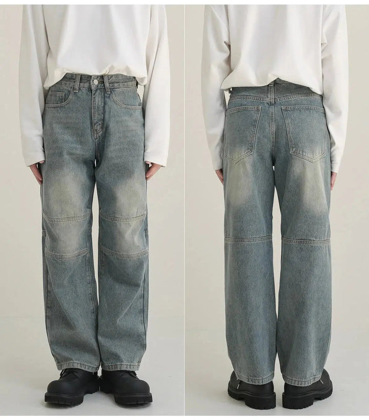 Washed Distressed Straight-leg Jeans