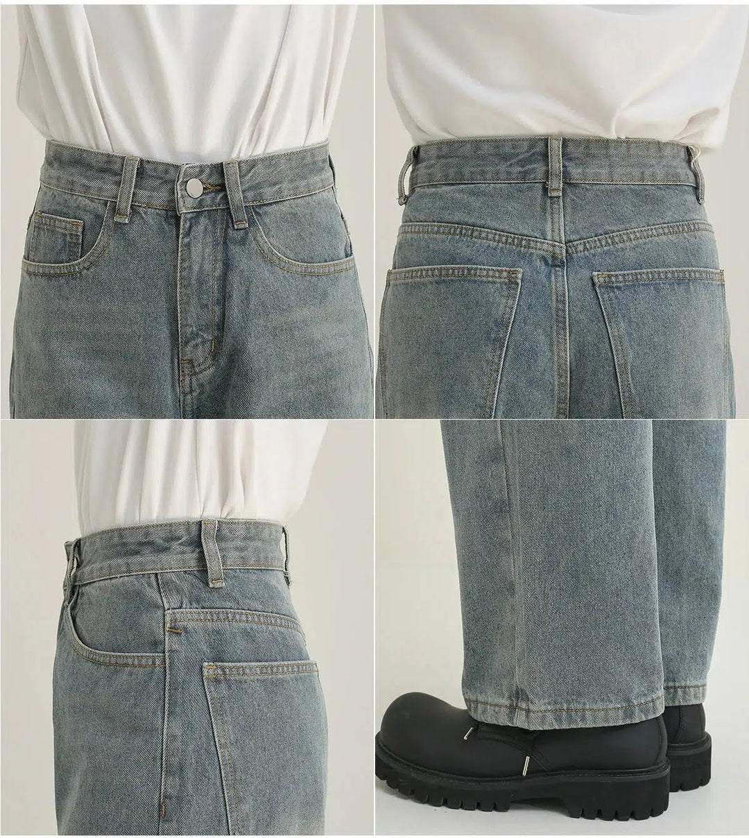 Washed Distressed Straight-leg Jeans