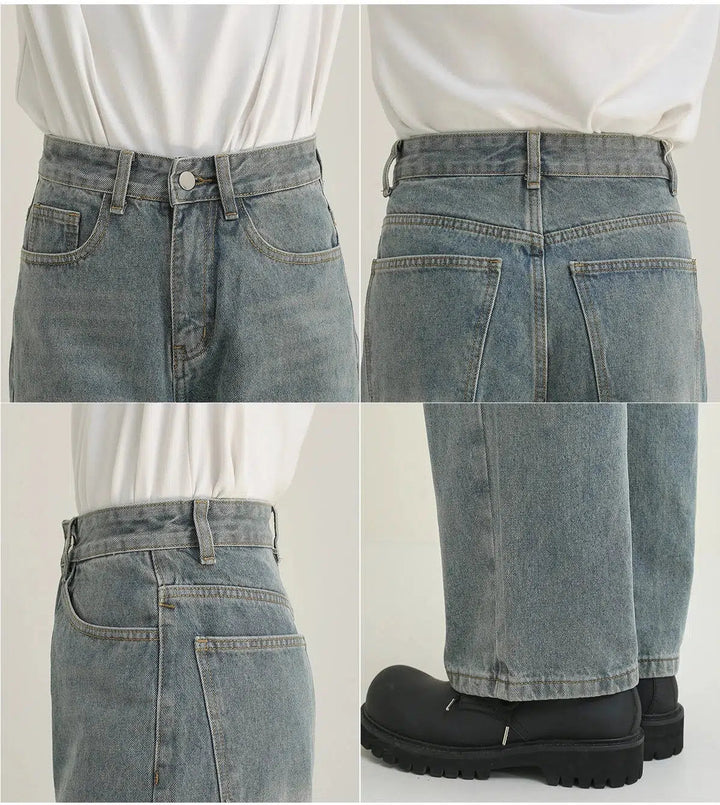 Washed Distressed Straight-leg Jeans