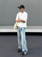 Washed Drape Wide-leg Jeans