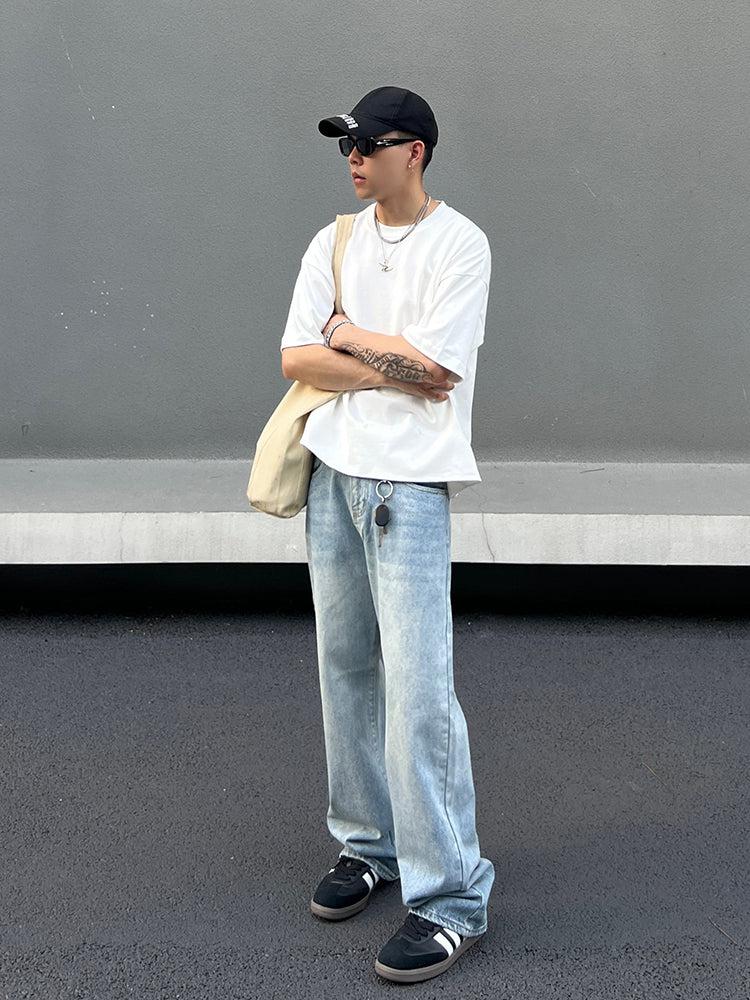 Washed Drape Wide-leg Jeans