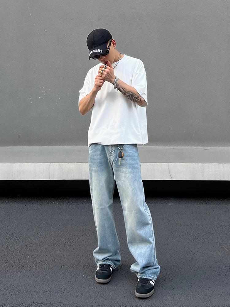 Washed Drape Wide-leg Jeans