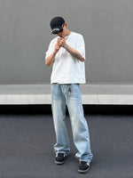 Washed Drape Wide-leg Jeans