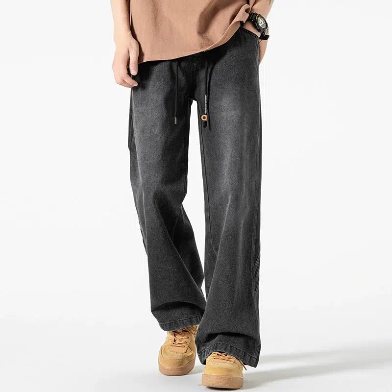 Washed Drawstring Straight Leg Pants