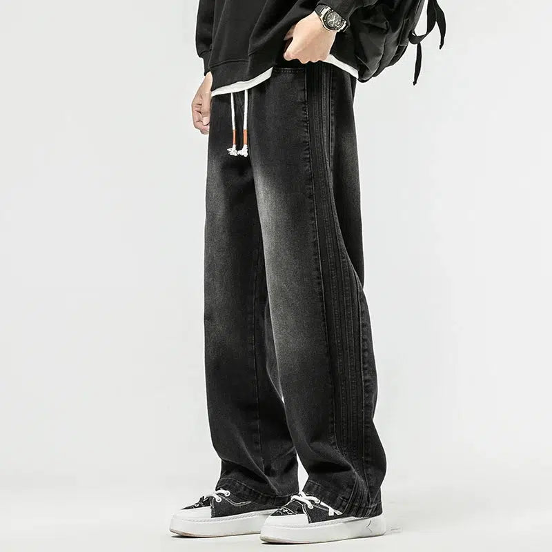 Washed Drawstring Straight-leg Jeans