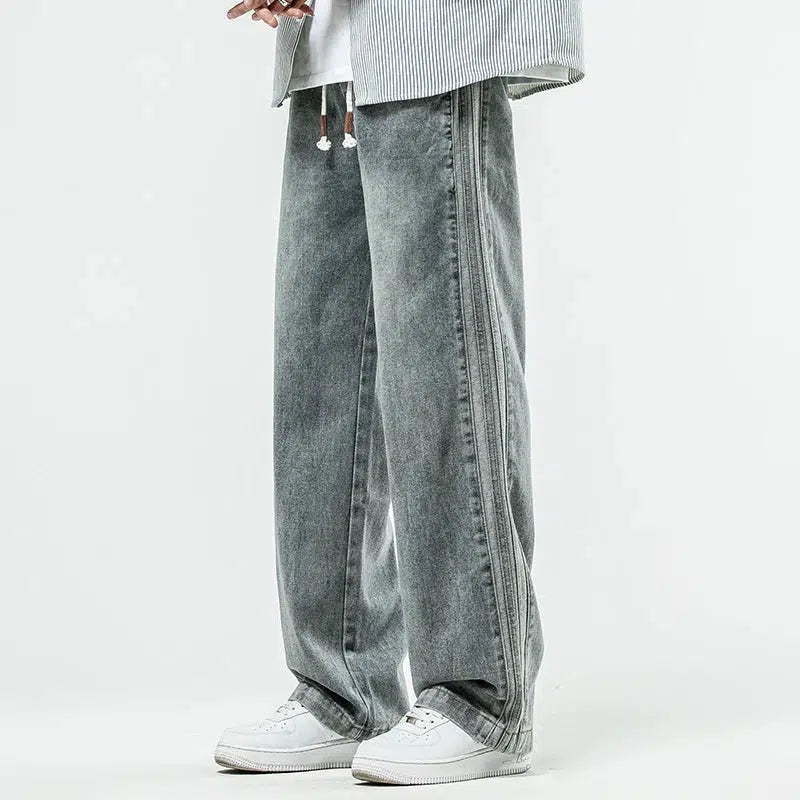 Washed Drawstring Straight-leg Jeans