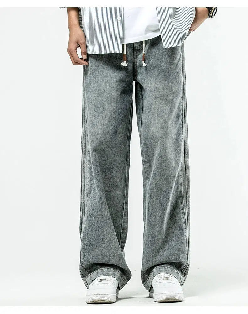 Washed Drawstring Straight-leg Jeans