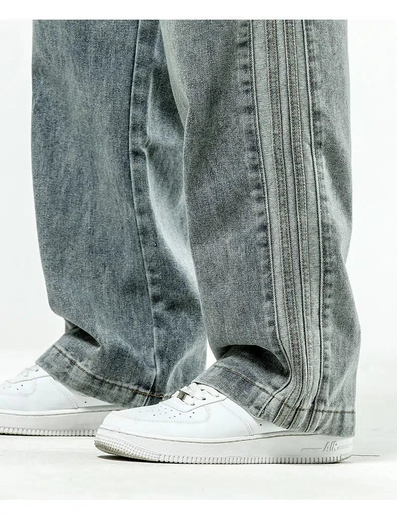 Washed Drawstring Straight-leg Jeans