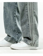 Washed Drawstring Straight-leg Jeans