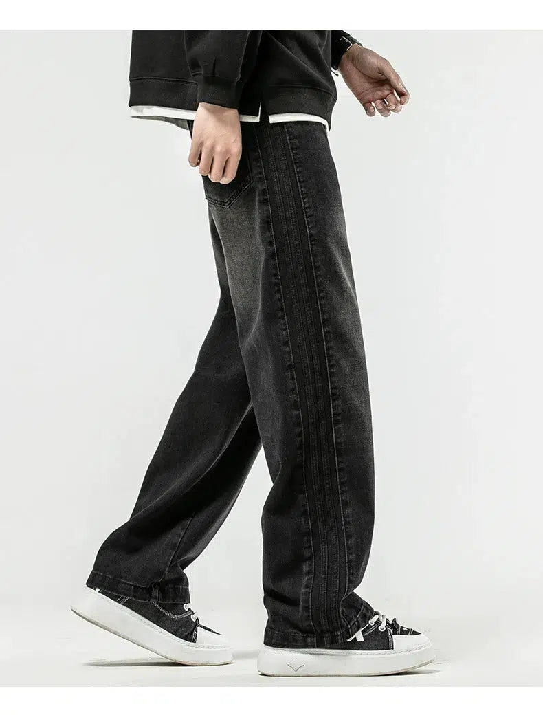 Washed Drawstring Straight-leg Jeans