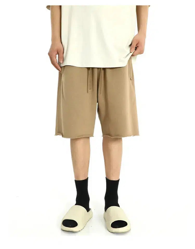 Washed Drawstring Waist Raw Edge Shorts