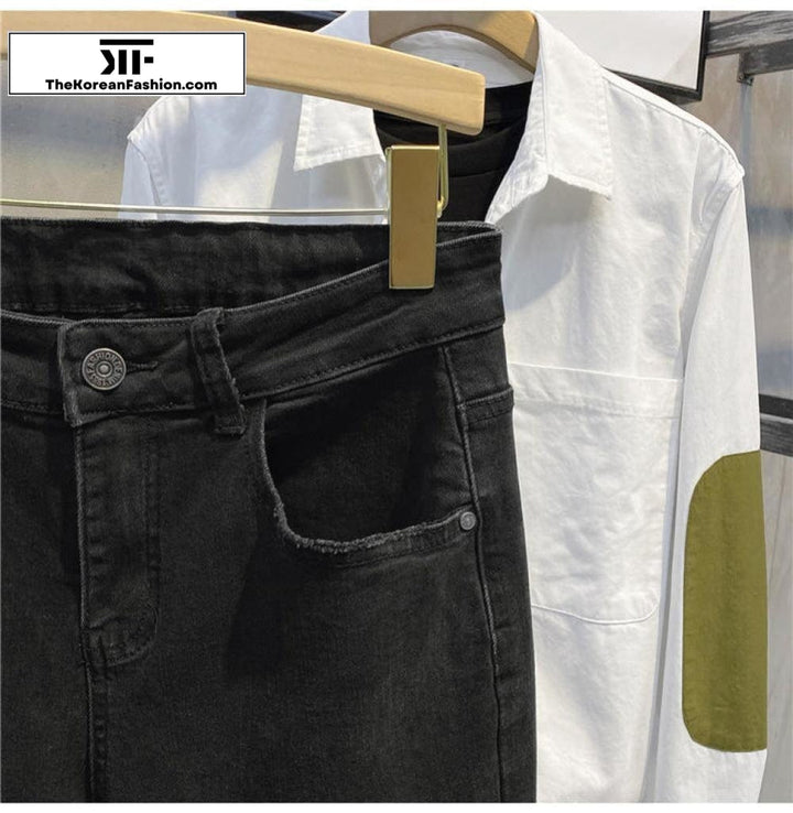 Washed Edging Slim Black Jeans