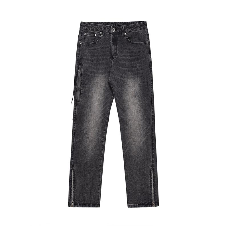 Washed Gray Side Zip Micro-slit Flared Jeans