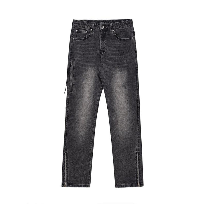 Washed Gray Side Zip Micro-slit Flared Jeans