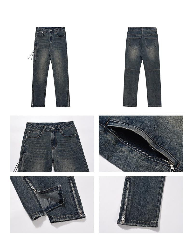 Washed Gray Side Zip Micro-slit Flared Jeans