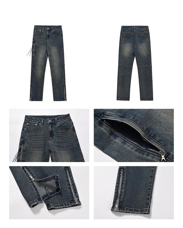 Washed Gray Side Zip Micro-slit Flared Jeans