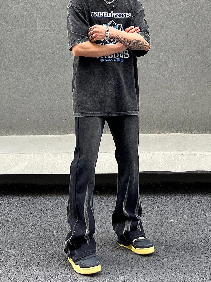Washed Gray Straight Raw Edge Jeans