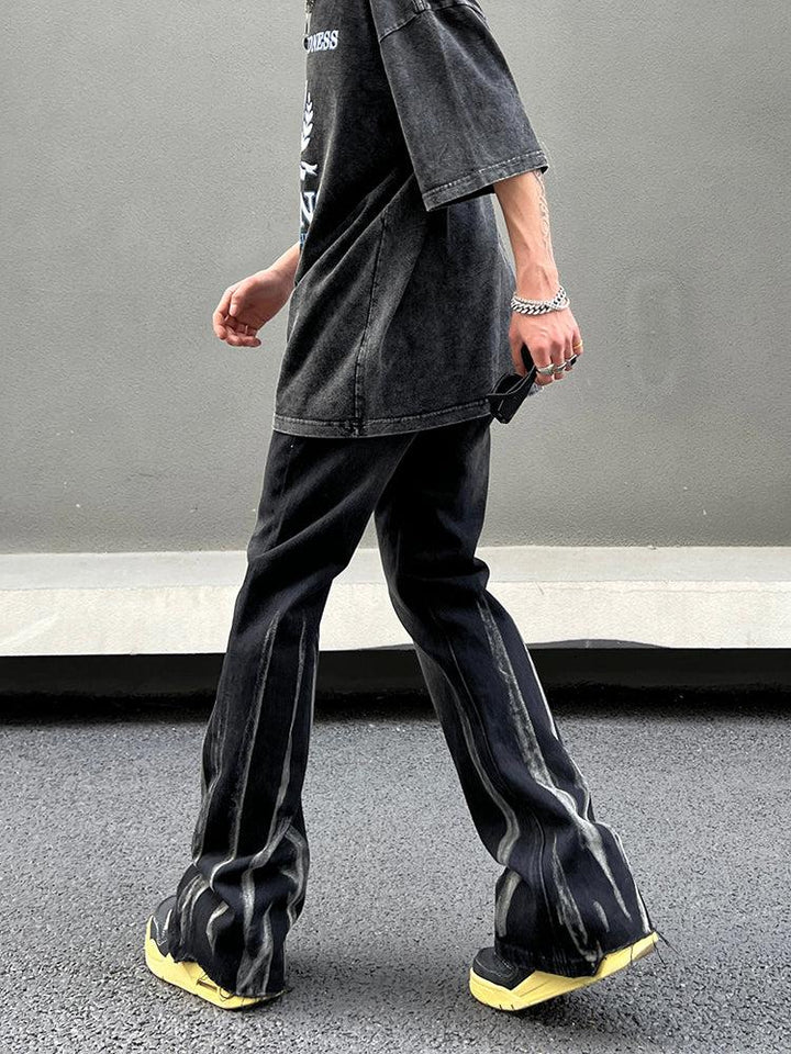 Washed Gray Straight Raw Edge Jeans