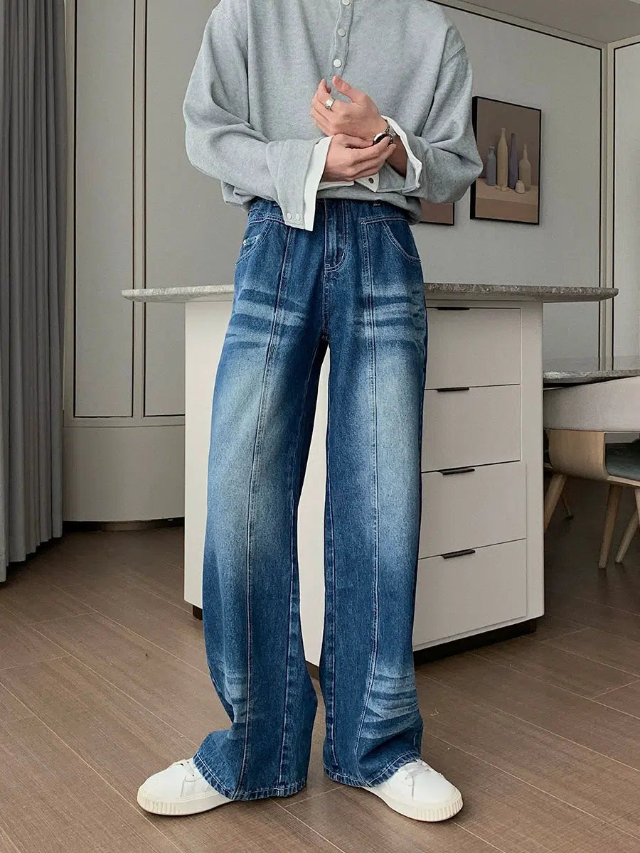 Washed High Waist Straight Leg Jeans