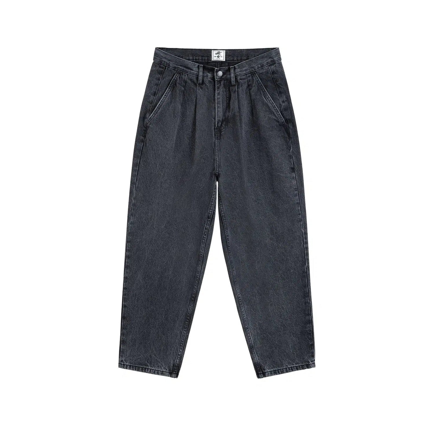 Washed High-Waisted Pleated Jeans