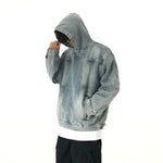 Washed Hooded Denim Sweatshirt