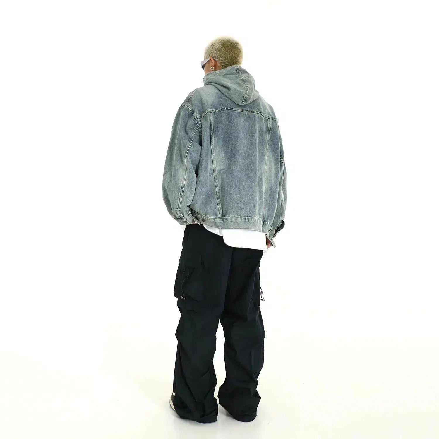 Washed Hooded Denim Sweatshirt