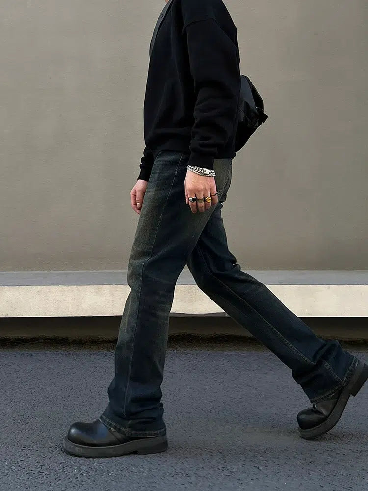 Washed Mud-dyed Slim Fit Straight Leg Jeans