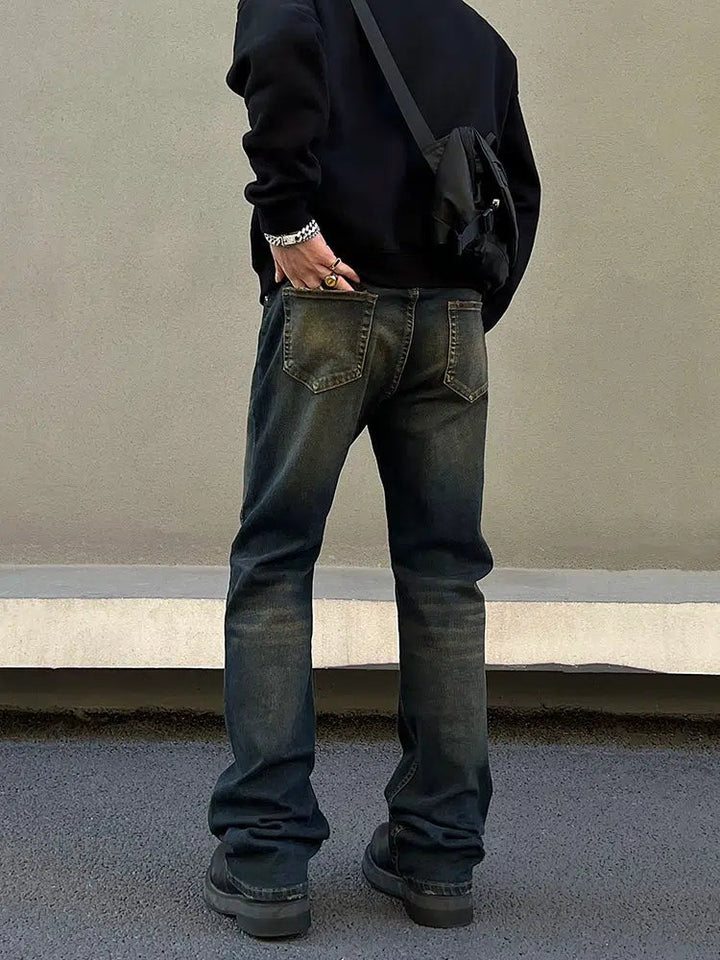 Washed Mud-dyed Slim Fit Straight Leg Jeans