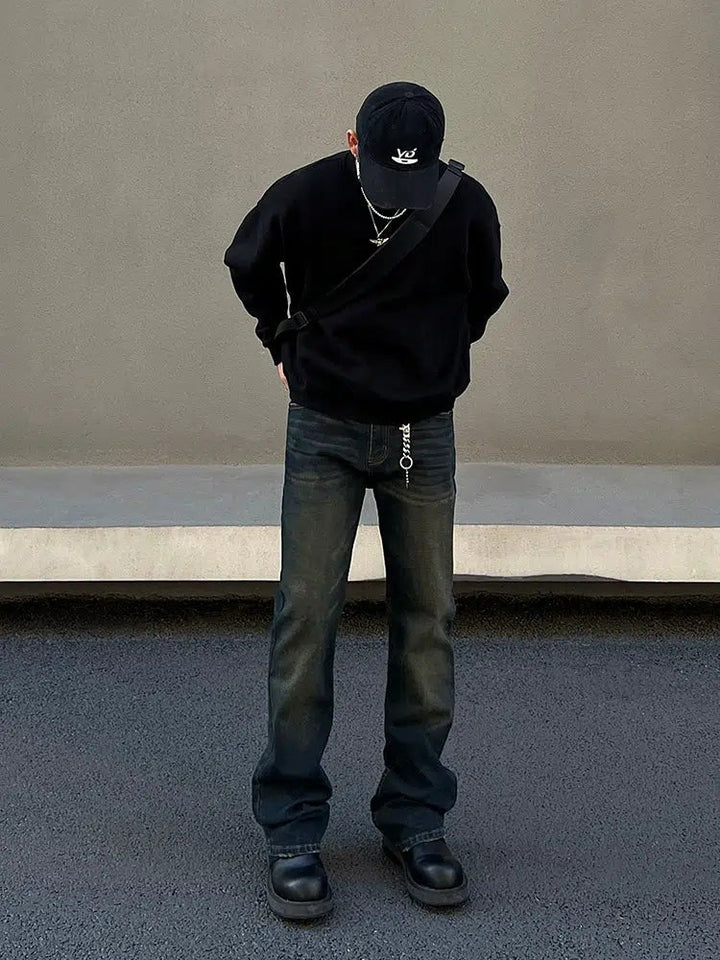Washed Mud-dyed Slim Fit Straight Leg Jeans