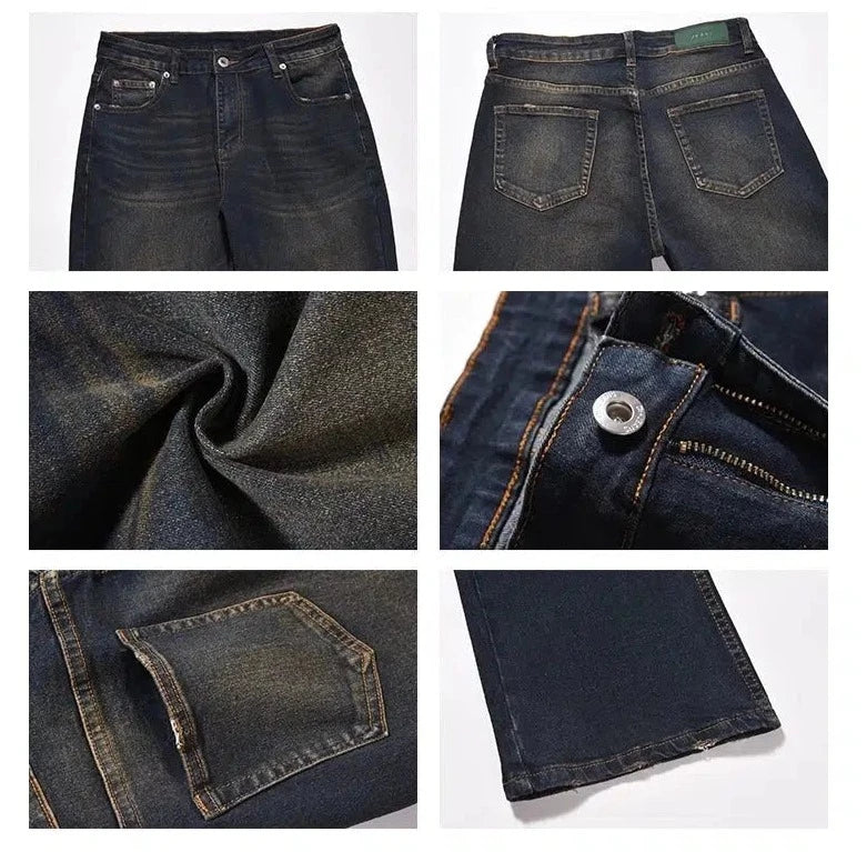 Washed Mud-dyed Slim Fit Straight Leg Jeans