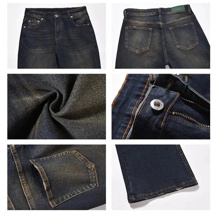 Washed Mud-dyed Slim Fit Straight Leg Jeans