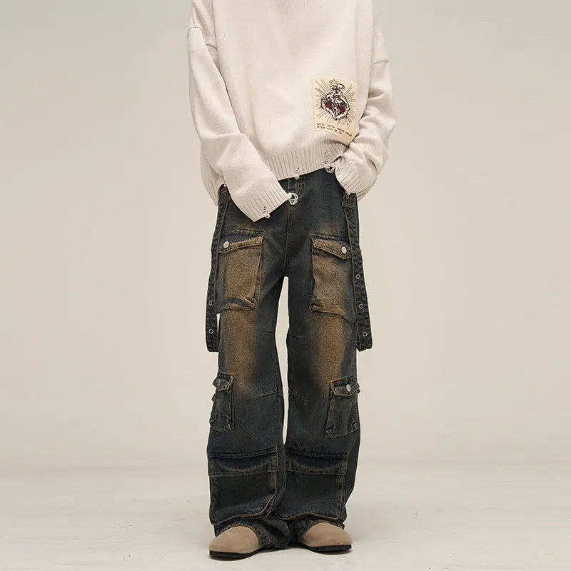 Washed Multi-pocket Ccargo eans