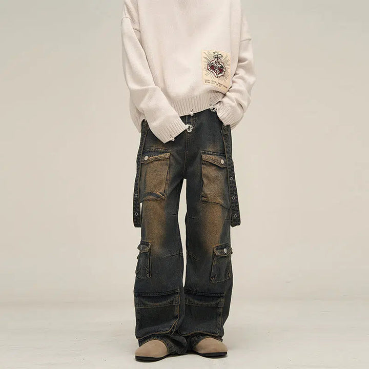 Washed Multi-pocket Ccargo eans