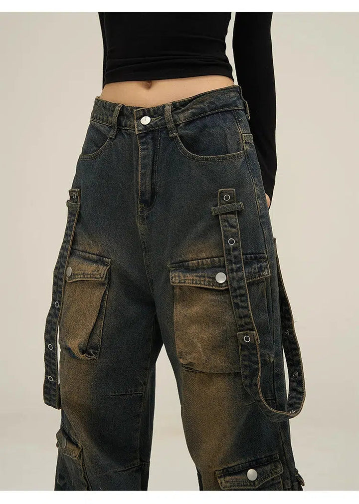 Washed Multi-pocket Ccargo eans