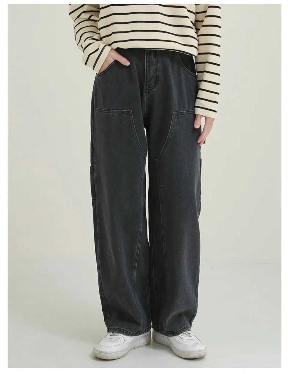 Washed Overalls Straight-leg Jeans
