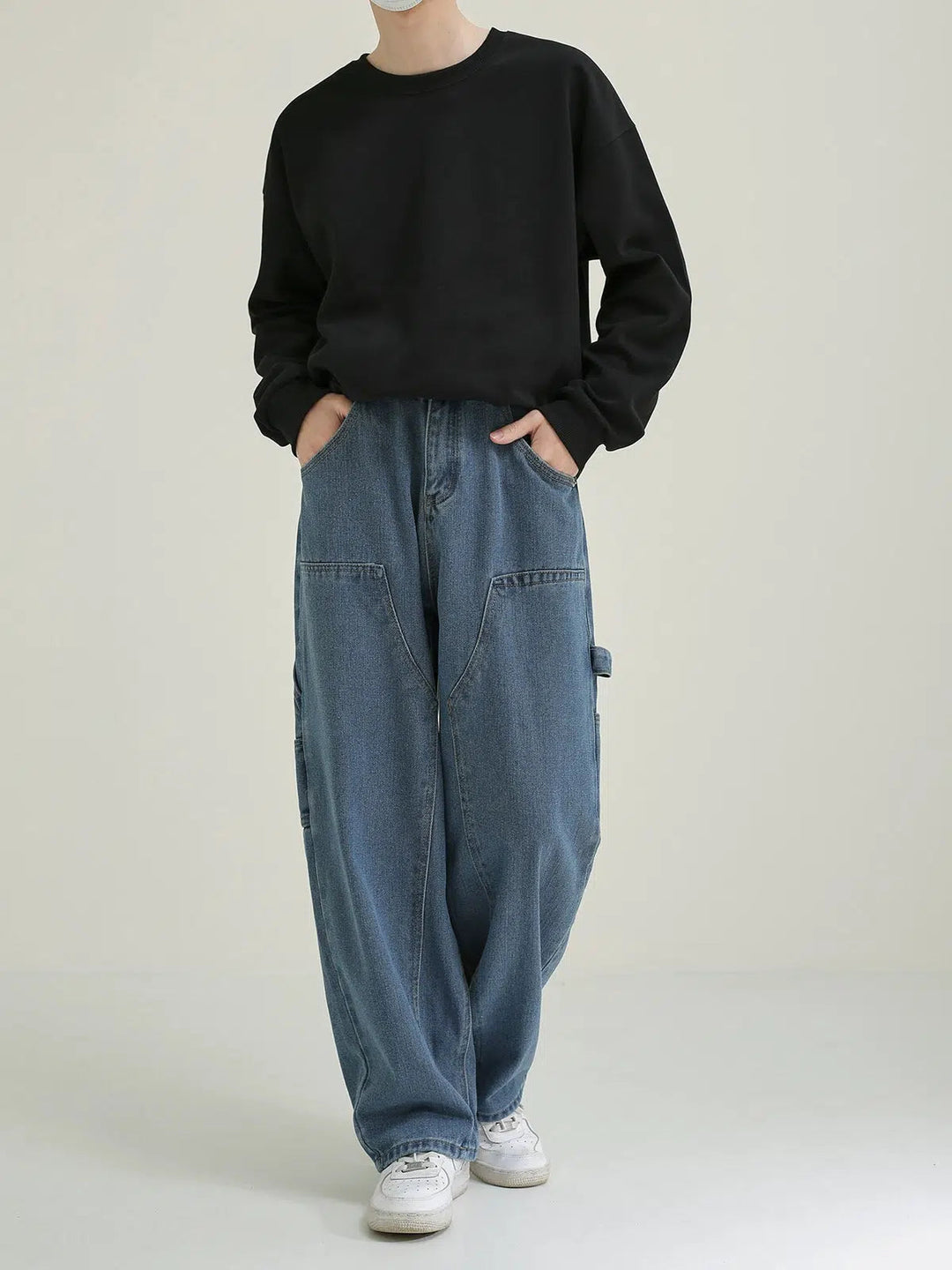 Washed Overalls Straight-leg Jeans