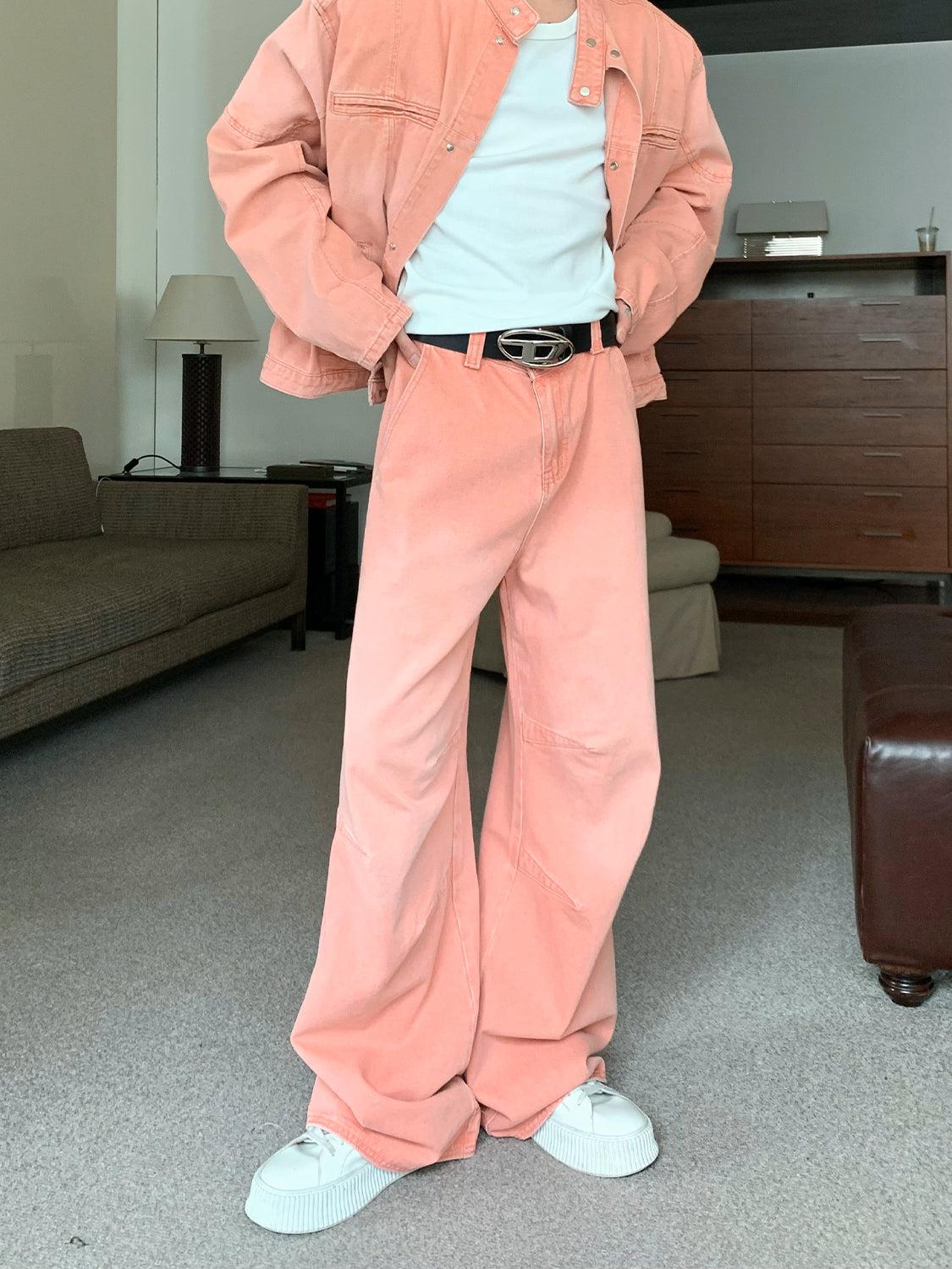 Washed Pink Denim Two-Piece Suit