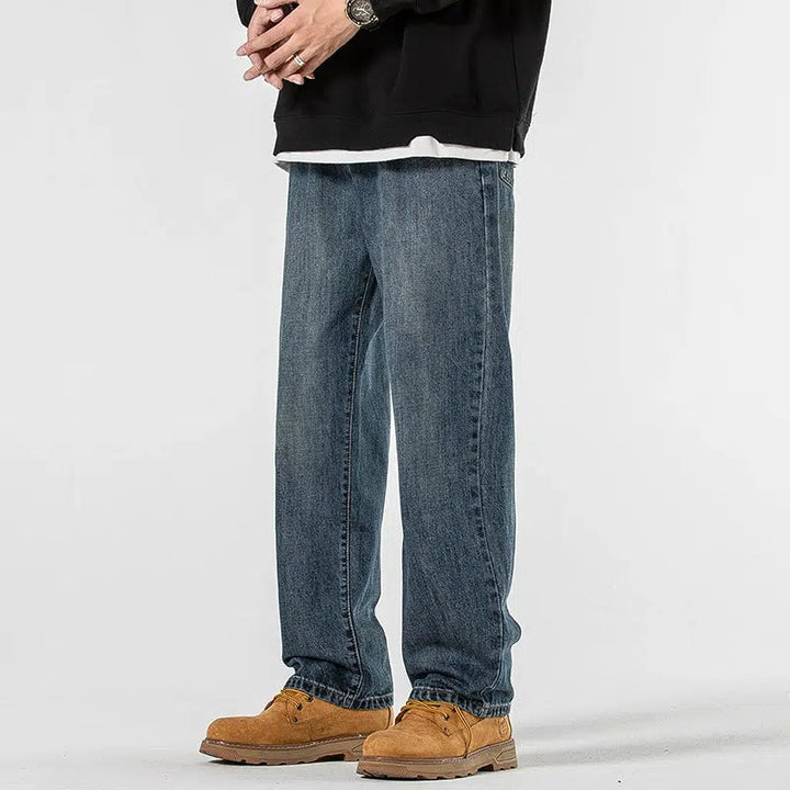 Washed Retro Straight-leg Jeans