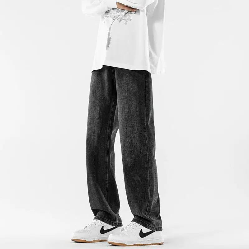 Washed Retro Straight-leg Jeans