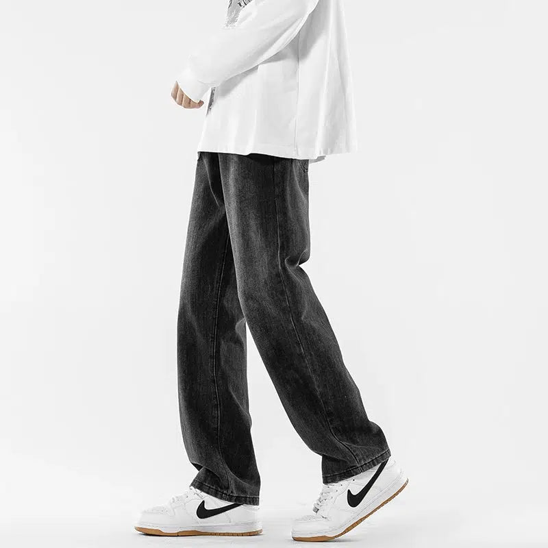 Washed Retro Straight-leg Jeans