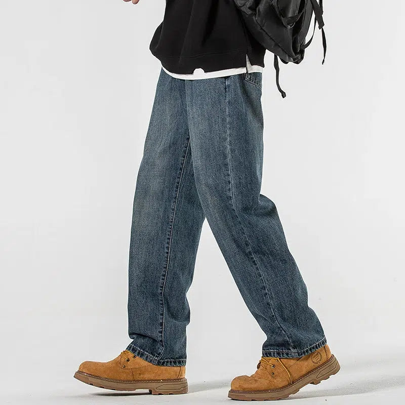 Washed Retro Straight-leg Jeans