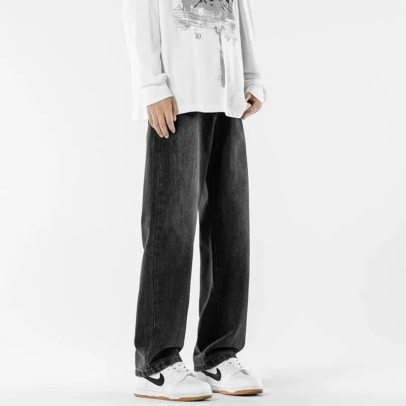 Washed Retro Straight-leg Jeans