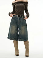 Washed Retro Wide-leg Shorts