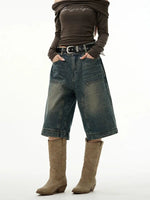 Washed Retro Wide-leg Shorts