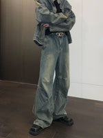 Washed Retro Wide-leg Straight Jeans