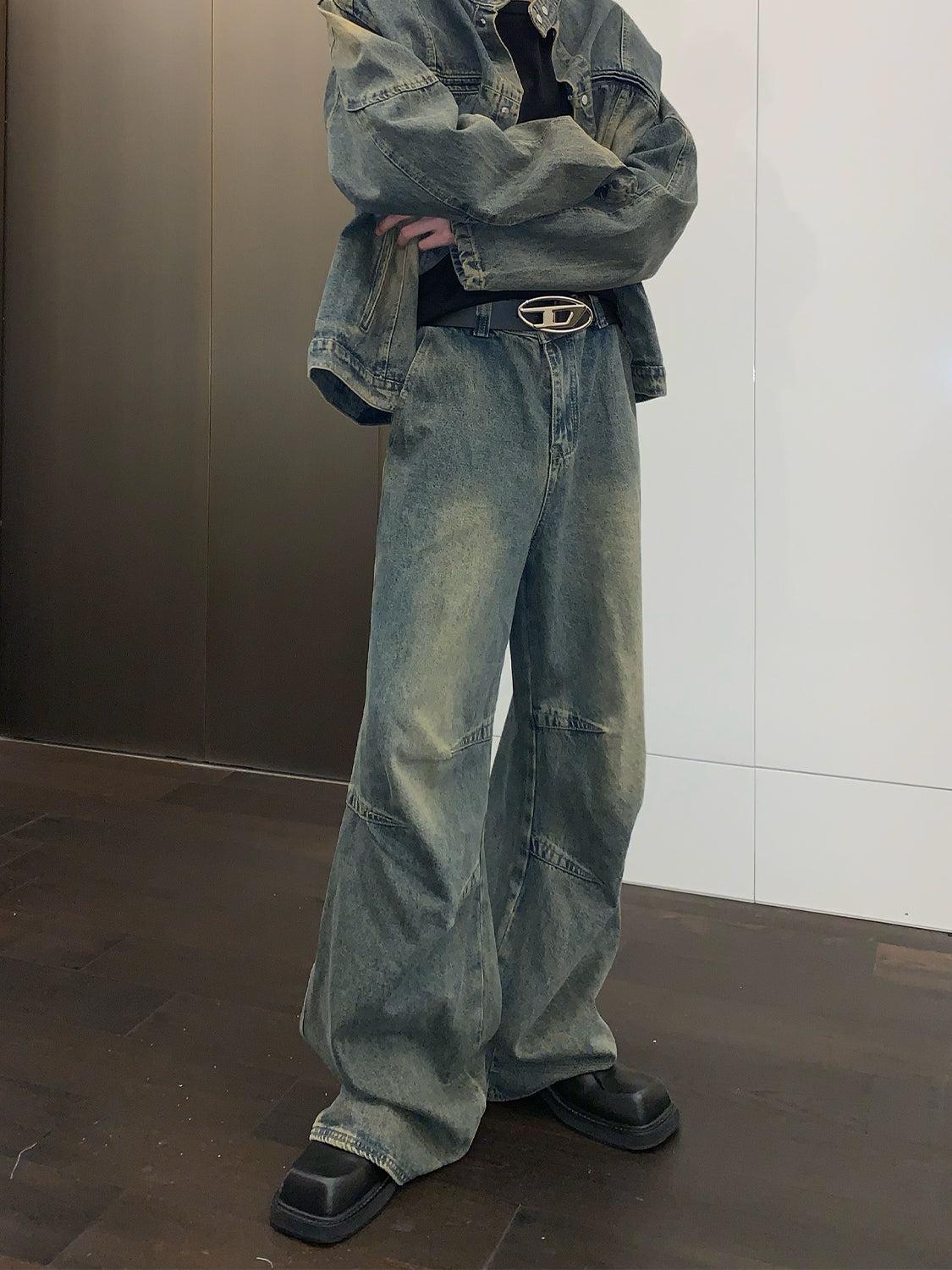 Washed Retro Wide-leg Straight Jeans