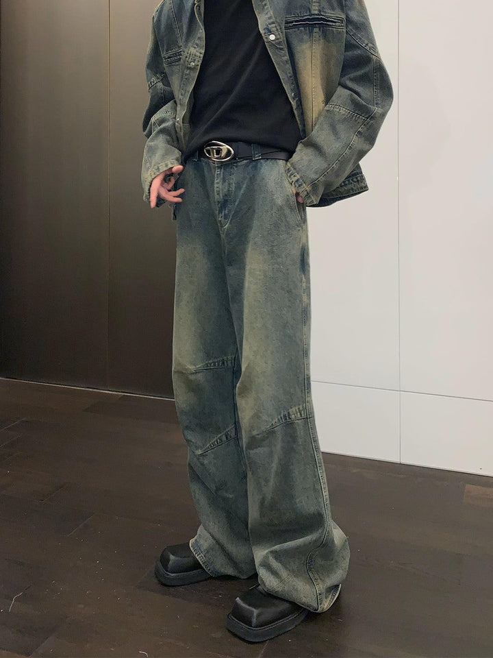 Washed Retro Wide-leg Straight Jeans